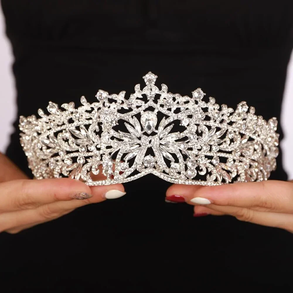 Queen Crown Gold Tiaras Rhinestone Bridal Wedding Headpiece for Women